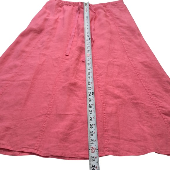 Talbots Linen Drawstring Midi‎ Skirt Women's Large Pink Pull On Pockets Vacation - Picture 8 of 9